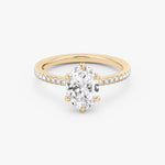 Load image into Gallery viewer, Oval Cut - Pave Band - 6 Prong Classic Ring - 18 K Gold