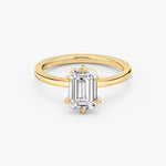 Load image into Gallery viewer, Emerald Cut - Plain Band - 6 Prong Classic Ring - 14 K Gold