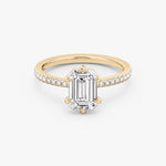 Load image into Gallery viewer, Emerald Cut - Pave Band - 6 Prong Classic Ring - 14 K Gold