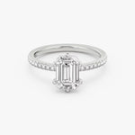 Load image into Gallery viewer, Emerald Cut - Pave Band - 6 Prong Classic Ring - 18 K Gold