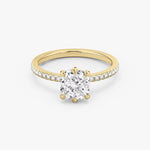Load image into Gallery viewer, Cushion Cut - Pave Band - 6 Prong Classic Ring - 14 K Gold