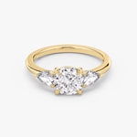 Load image into Gallery viewer, Cushion Cut - Plain Band - Three Stone Ring - 0.25 Ct Side Stone each - 14 K Gold