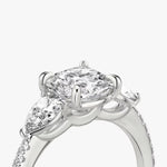 Load image into Gallery viewer, Cushion Cut - Pave Band - Three Stone Ring - 0.25 Ct Side Stone each - 18 K Gold