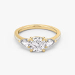 Load image into Gallery viewer, Cushion Cut - Pave Band - Three Stone Ring - 0.25 Ct Side Stone each - 18 K Gold