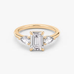 Load image into Gallery viewer, Emerald Cut - Plain Band - Three Stone Ring - 0.25 Ct Side Stone each - 14 K Gold