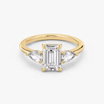 Load image into Gallery viewer, Emerald Cut - Plain Band - Three Stone Ring - 0.25 Ct Side Stone each - 18 K Gold