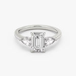 Load image into Gallery viewer, Emerald Cut - Pave Band - Three Stone Ring - 0.25 Ct Side Stone each - 18 K Gold