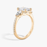 Load image into Gallery viewer, Emerald Cut - Pave Band - Three Stone Ring - 0.25 Ct Side Stone each - 18 K Gold