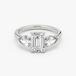 Load image into Gallery viewer, Emerald Cut - Plain Band - Three Stone Ring- 0.5 Ct Side Stone each - 14 K Gold