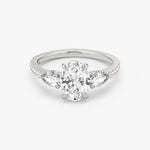Load image into Gallery viewer, Oval Cut - Pave Band - Three Stone Ring - 0.25 Ct Side Stone each - 14 K Gold