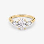 Load image into Gallery viewer, Oval Cut - Plain Band - Three Stone Ring - 0.25 Ct Side Stone each - 18 K Gold