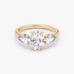 Load image into Gallery viewer, Oval Cut - Plain Band - Three Stone Ring- 0.5 Ct Side Stone each - 18 K Gold