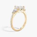 Load image into Gallery viewer, Pear Cut - Pave Band - Three Stone Ring - 0.25 Ct Side Stone each - 14 K Gold