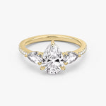 Load image into Gallery viewer, Pear Cut - Pave Band - Three Stone Ring - 0.25 Ct Side Stone each - 18 K Gold