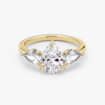 Load image into Gallery viewer, Pear Cut - Plain Band - Three Stone Ring- 0.5 Ct Side Stone each - 18 K Gold
