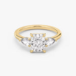 Load image into Gallery viewer, Radiant Cut - Plain Band - Three Stone Ring - 0.25 Ct Side Stone each - 18 K Gold