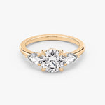 Load image into Gallery viewer, Round Cut - Plain Band - Three Stone Ring- 0.5 Ct Side Stone each - 14 K Gold