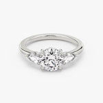 Load image into Gallery viewer, Round Cut - Plain Band - Three Stone Ring - 0.25 Ct Side Stone each - 18 K Gold