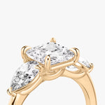 Load image into Gallery viewer, Princess Cut - Plain Band - Three Stone Ring- 0.5 Ct Side Stone each - 14 K Gold