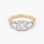 Load image into Gallery viewer, Princess Cut - Plain Band - Three Stone Ring- 0.5 Ct Side Stone each - 14 K Gold