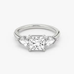 Load image into Gallery viewer, Princess Cut - Plain Band - Three Stone Ring- 0.5 Ct Side Stone each - 14 K Gold