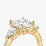 Load image into Gallery viewer, Princess Cut - Plain Band - Three Stone Ring- 0.5 Ct Side Stone each - 18 K Gold