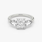 Load image into Gallery viewer, Radiant Cut - Plain Band - Three Stone Ring- 0.5 Ct Side Stone each - 18 K Gold