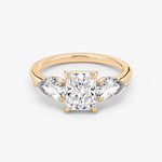 Load image into Gallery viewer, Radiant Cut - Plain Band - Three Stone Ring- 0.5 Ct Side Stone each - 14 K Gold