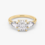 Load image into Gallery viewer, Radiant Cut - Plain Band - Three Stone Ring- 0.5 Ct Side Stone each - 14 K Gold