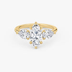 Load image into Gallery viewer, Marquise Cut - Plain Band - Three Stone Ring- 0.5 Ct Side Stone each - 18 K Gold