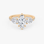 Load image into Gallery viewer, Marquise Cut - Pave Band - Three Stone Ring - 0.25 Ct Side Stone each - 18 K Gold