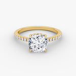 Load image into Gallery viewer, Cushion Cut - Pave Band Hidden Halo - Classic Engagement Ring- 14 K