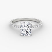 Radiant Cut - Pave Band Hidden Halo - Classic Engagement Ring- 14 K Gold