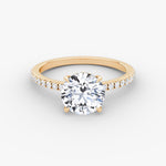 Load image into Gallery viewer, Round Cut - Pave Band Hidden Halo - Classic Engagement Ring- 18 K Gold