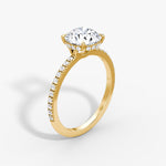 Load image into Gallery viewer, Round Cut - Pave Band Hidden Halo - Classic Engagement Ring- 18 K Gold