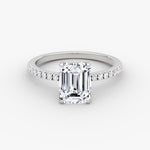 Load image into Gallery viewer, Emerald Cut - Pave Band Hidden Halo - Classic Engagement Ring- 14 K Gold