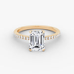 Load image into Gallery viewer, Emerald Cut - Pave Band Hidden Halo - Classic Engagement Ring- 14 K Gold