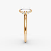 Emerald Cut - Plain Band Hidden Halo - Classic Engagement Ring- 14 K Gold