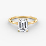 Load image into Gallery viewer, Emerald Cut - Plain Band Hidden Halo - Classic Engagement Ring- 18 K Gold