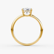 Radiant Cut - Plain Band Hidden Halo - Classic Engagement Ring- 14 K Gold