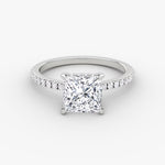 Load image into Gallery viewer, Princess Cut - Pave Band Hidden Halo - Classic Engagement Ring- 18 K Gold