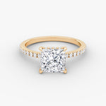 Load image into Gallery viewer, Princess Cut - Pave Band Hidden Halo - Classic Engagement Ring- 18 K Gold