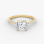 Load image into Gallery viewer, Cushion Cut - Pave Band - Classic Engagement Ring- 18 K Gold