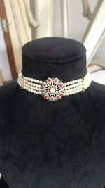 Load image into Gallery viewer, Pearl , Diamonds, Rubies and Emeralds Choker Set