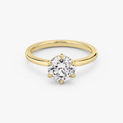 Round Cut - Plain Band - 6 Prong Classic Ring - 18 K Gold
