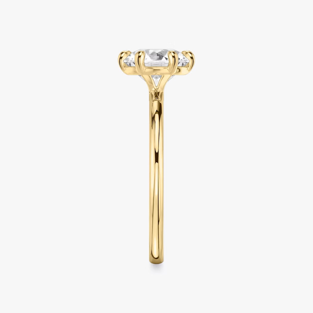 Round Cut - Plain Band - 6 Prong Classic Ring - 14 K Gold