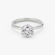 Round Cut - Plain Band - 6 Prong Classic Ring - 18 K Gold