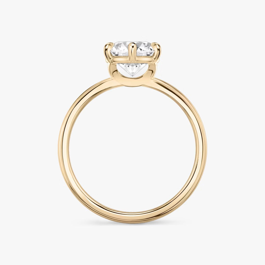 Round Cut - Plain Band - 6 Prong Classic Ring - 14 K Gold
