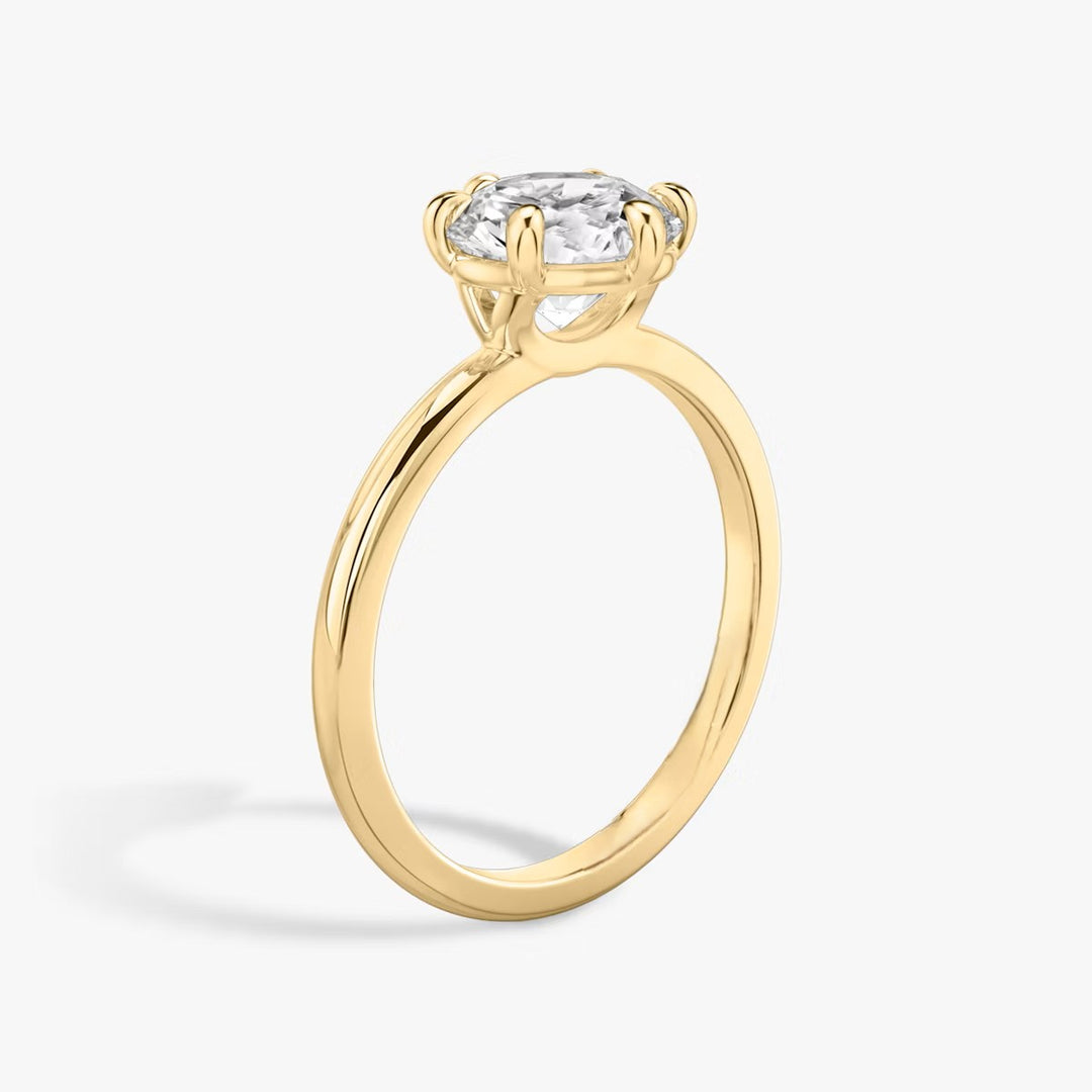 Round Cut - Plain Band - 6 Prong Classic Ring - 18 K Gold