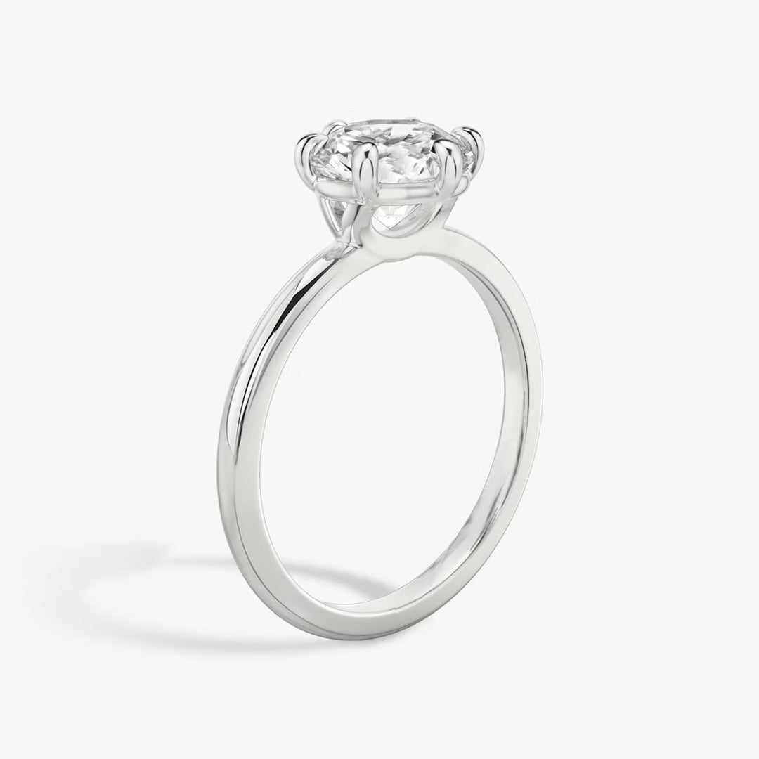 Round Cut - Plain Band - 6 Prong Classic Ring - 14 K Gold